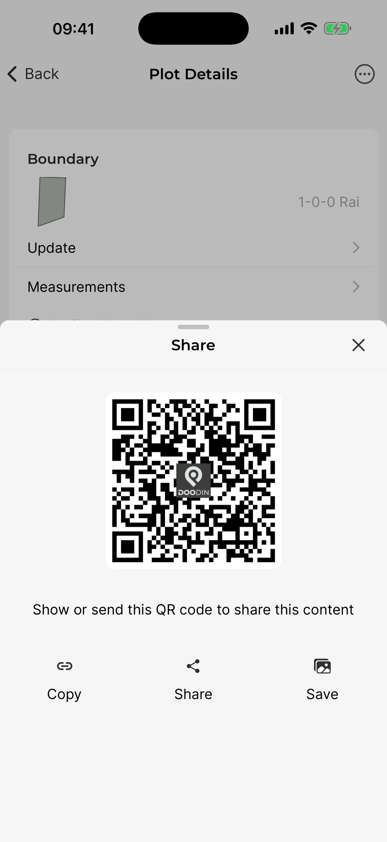 Share listing screen